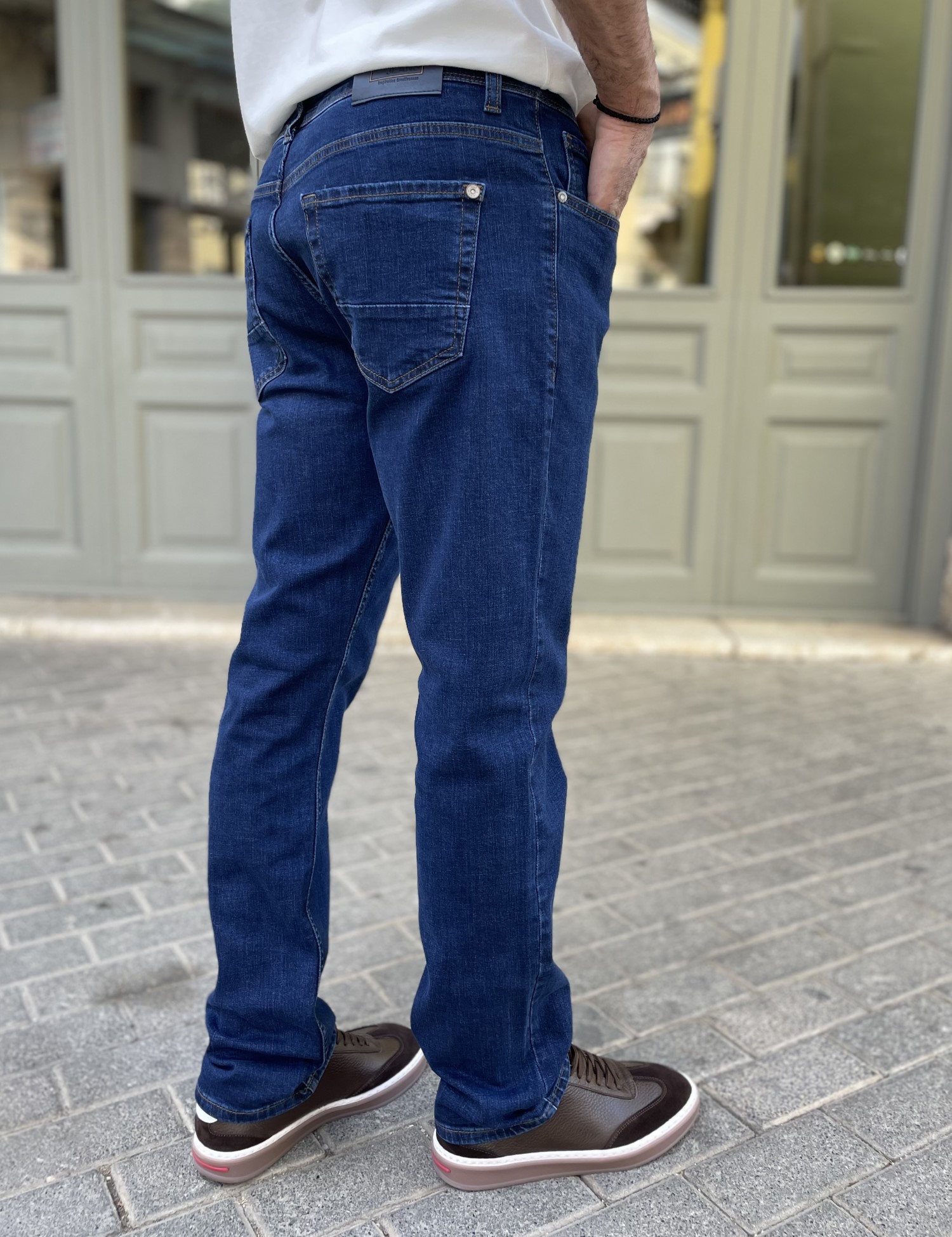 Ανδρικό μπλε σκούρο τζιν ελαστικό σε ίσια γραμμή LC17608 φωτογραφία